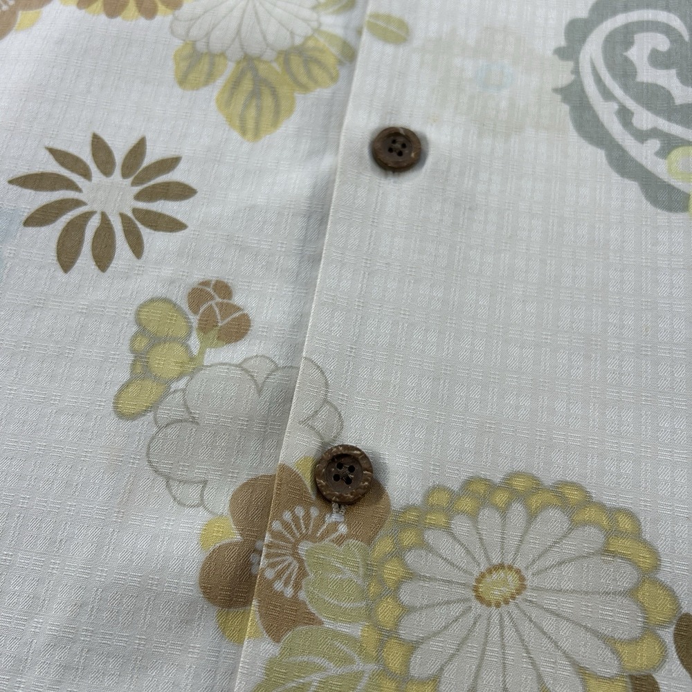 Tommy Bahama Mens Large Cream 100% Silk Loop Collar Hawaiian Floral Button Up - Picture 3 of 14